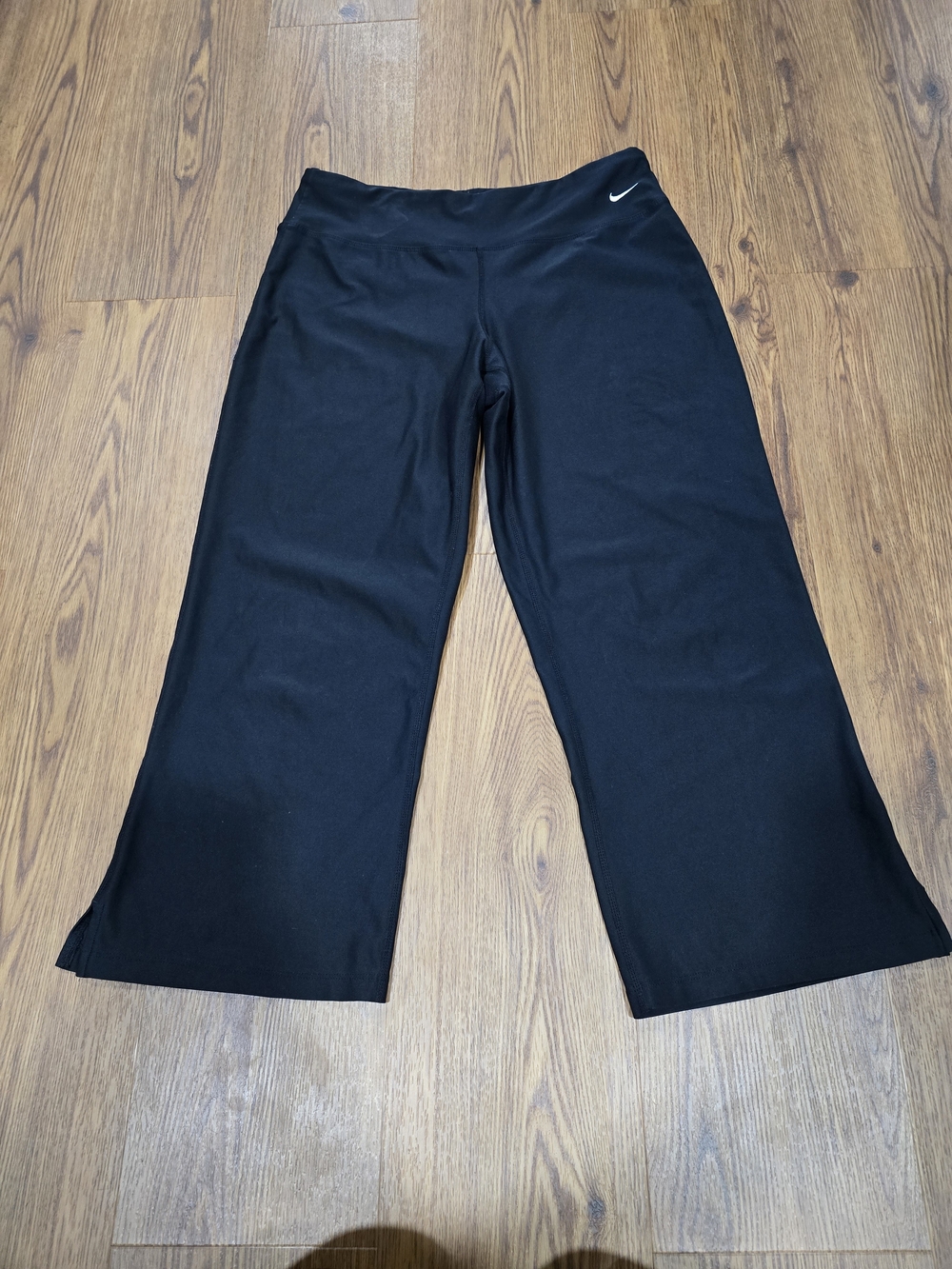 Nike Black Wide-Leg Training Pants with Swoosh. 22" Inseam